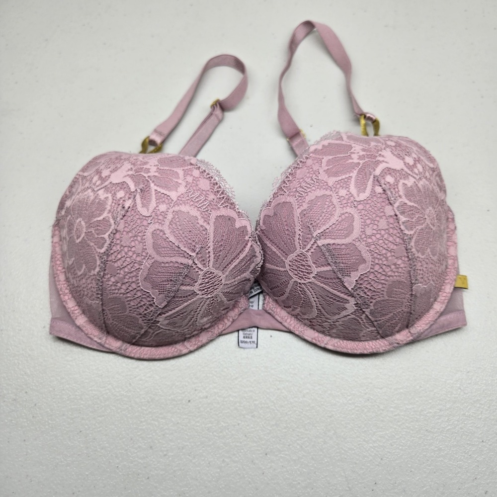 Victoria's Secret Women Bra 32DD Pink Floral Push Up Underwired Lace Convertible